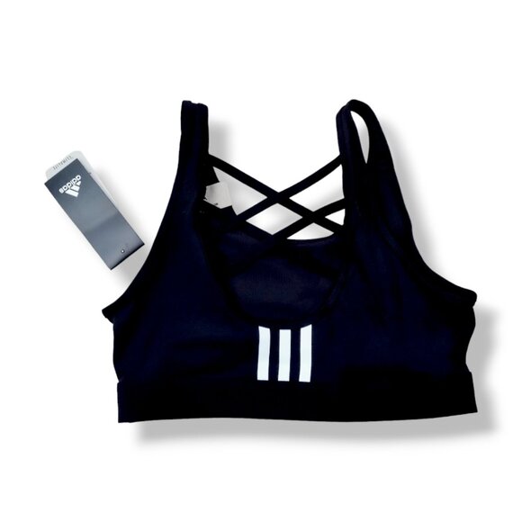 Adidas NWT climalite black and white DTR 3 stripes crossed lattice gym bra S - Picture 5 of 7